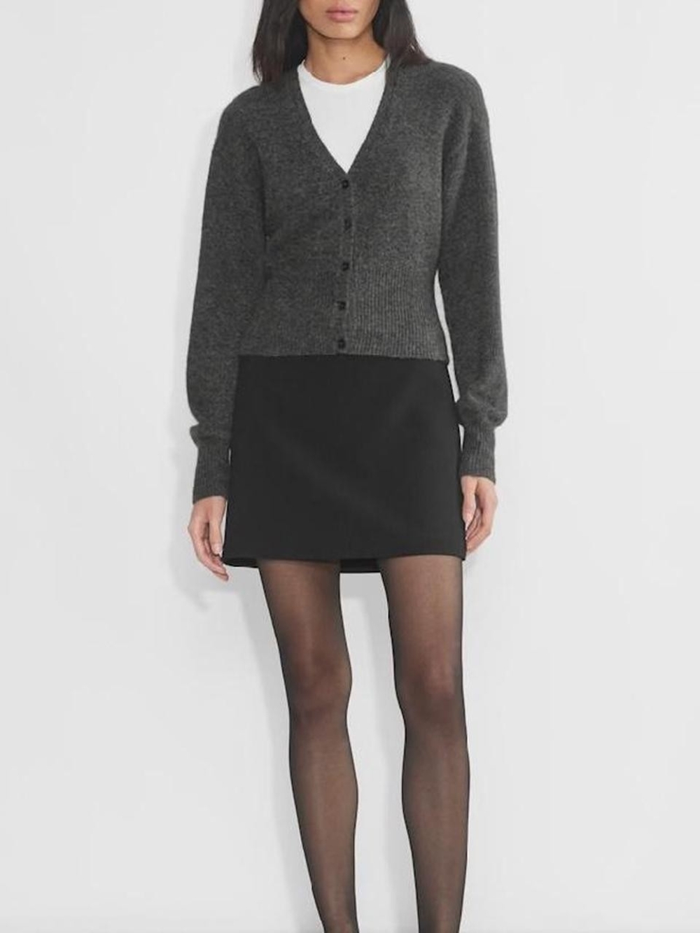 Charcoal Gray V-Neck Button Cardigan